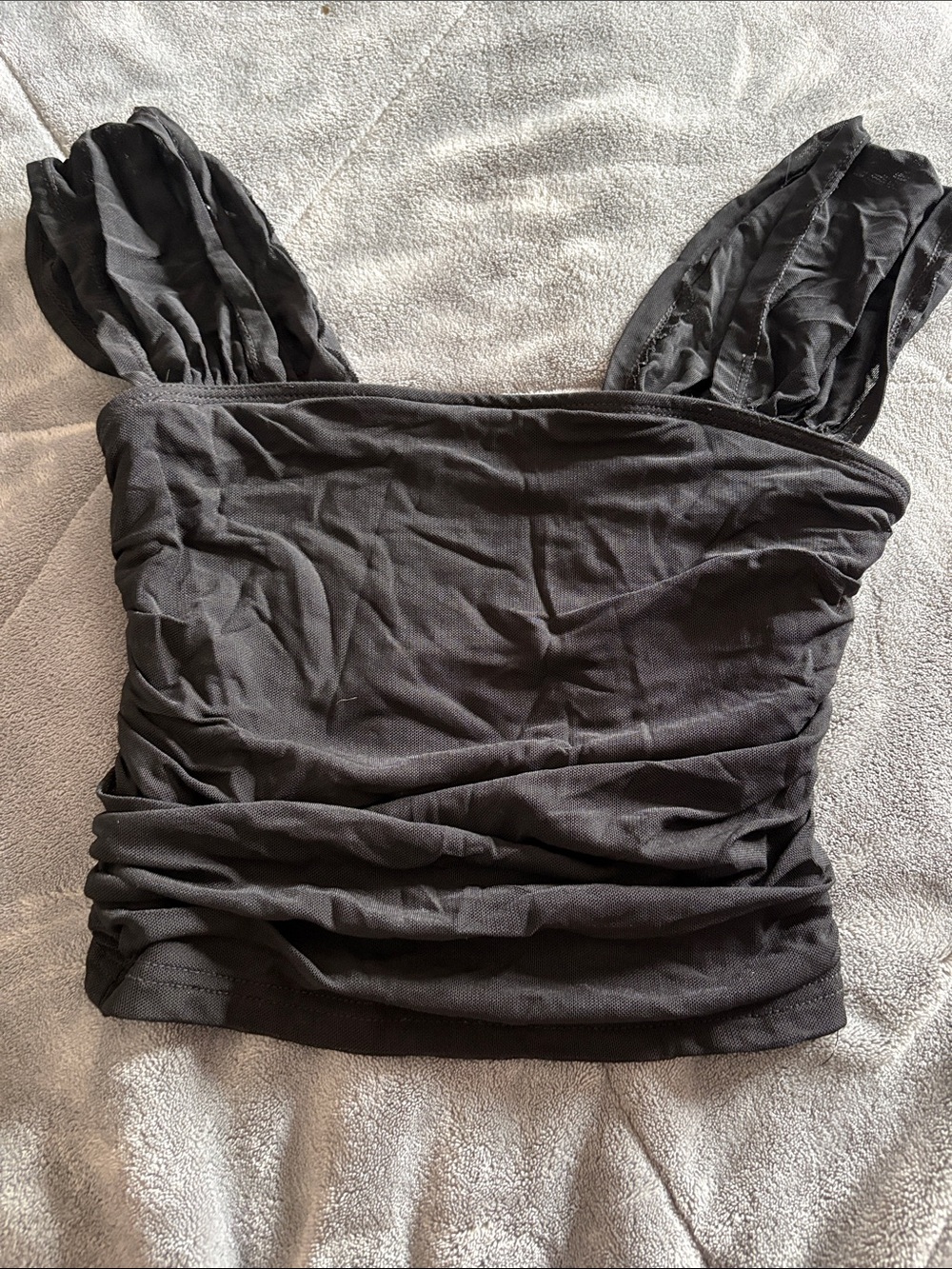 SHEIN Black Ruched Square-Neck Crop Top